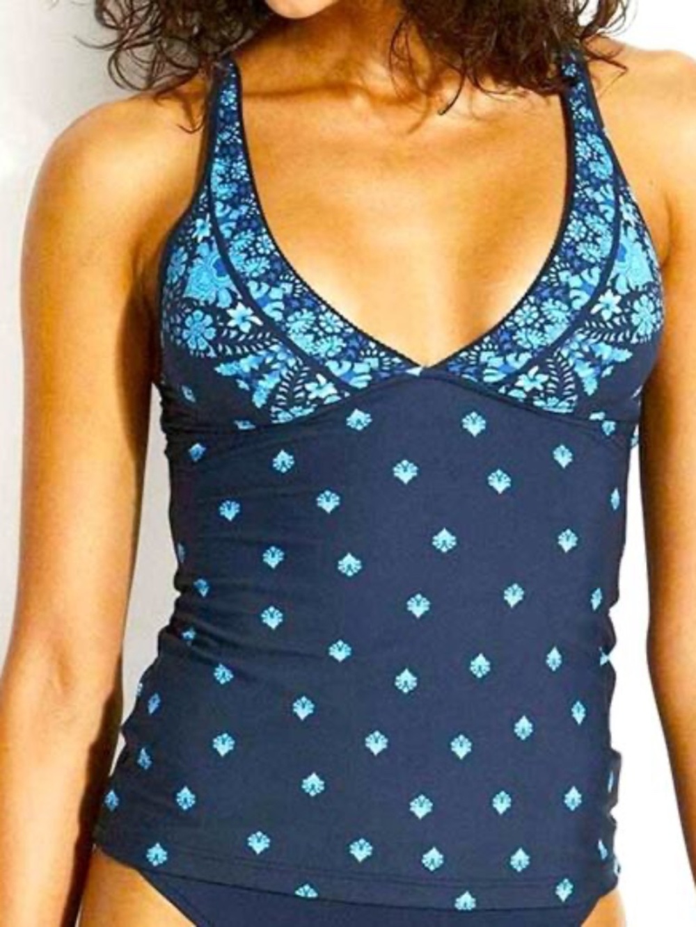 Seafolly Sunflower Border “V” Neck Swim Singlet/Tankini in Indigo Size 4